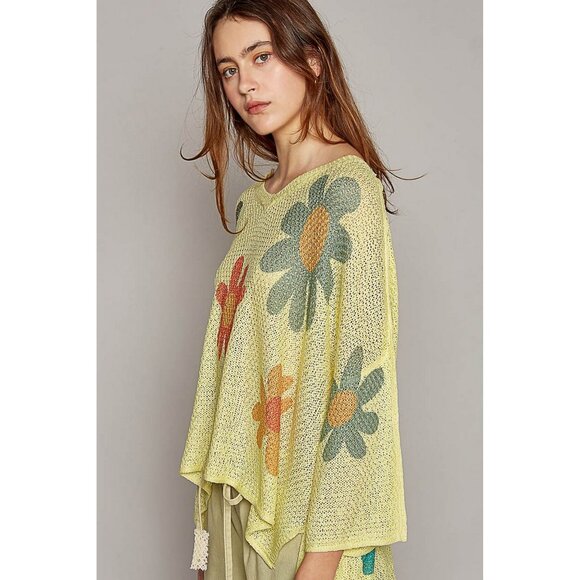 POL V-Neck Colorful Flower Print Light Weight Sweater Top - Picture 3 of 6